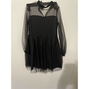 Floerns Girls Polka Dots Sheer Mesh Long Sleeve Pleated A Line Short Dress 11-12